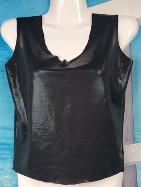 Black Sleeveless 2nd-Skin Stretch Sexy Tank Top Med. Almost A Black Lame